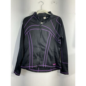 Womans Fila Sport Large Black Purple Full Zip Active Jacket